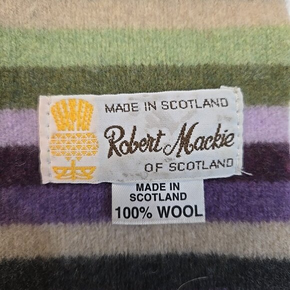 Robert Mackie of Scotland 100% Wool Purple Green Striped Scarf 58" x 8" - Picture 2 of 3
